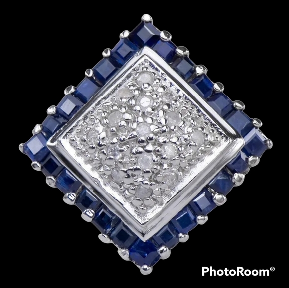 Sapphire and Clear Stone Diamond Shaped Ring - Picture 1 of 2